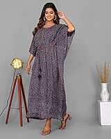 Block Printed Soft Cotton Kaftan-Black-2 Block Printed Soft Cotton Kaftan-Black-2
