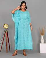 Block Printed Soft Cotton Kaftan-Blue-2 Block Printed Soft Cotton Kaftan-Blue-2