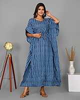Block Printed Soft Cotton Kaftan-Indigo-2 Block Printed Soft Cotton Kaftan-Indigo-2