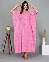 Block Printed Soft Cotton Kaftan-Pink-2 Block Printed Soft Cotton Kaftan-Pink-2
