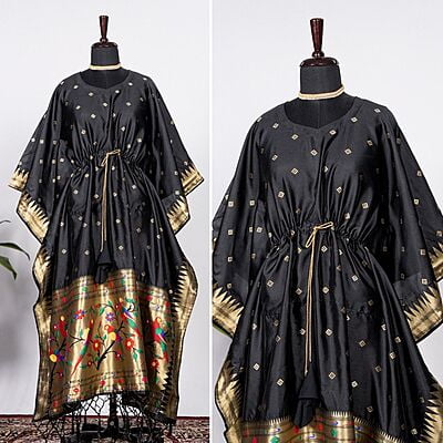 Paithani Silk Kaftan With Weaving Border-Black