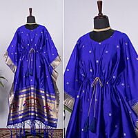 Paithani Silk Kaftan With Weaving Border-Blue Paithani Silk Kaftan With Weaving Border-Blue