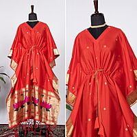 Paithani Silk Kaftan With Weaving Border-Orange Paithani Silk Kaftan With Weaving Border-Orange