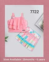 Applique Top Skirt Set For Girls-Peach Applique Top Skirt Set For Girls-Peach