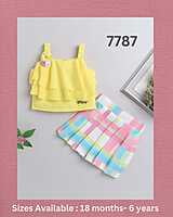 Applique Top Skirt Set For Girls-Yellow Applique Top Skirt Set For Girls-Yellow