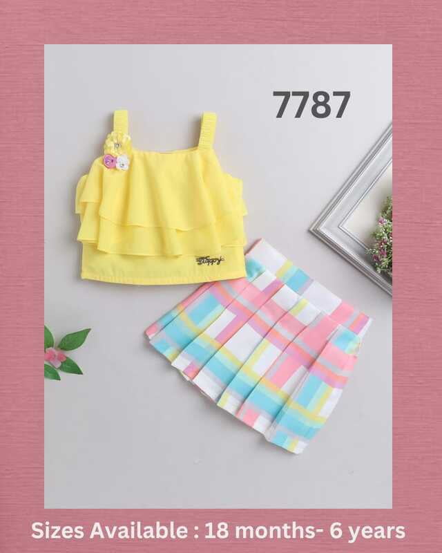 Applique Top Skirt Set For Girls-Yellow Applique Top Skirt Set For Girls-Yellow