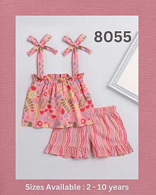 Fine Block Printed Co-Ord Set For Girls Catalogue 1-Peach