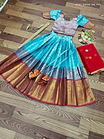 Lichi Silk Lehenga For Girls-Blue Lichi Silk Lehenga For Girls-Blue