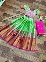 Lichi Silk Lehenga For Girls-Green Lichi Silk Lehenga For Girls-Green