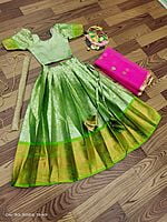 Lichi Silk Lehenga For Girls-Pista Lichi Silk Lehenga For Girls-Pista