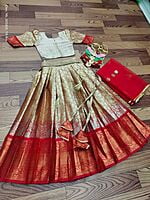 Lichi Silk Lehenga For Girls-Red-2 Lichi Silk Lehenga For Girls-Red-2