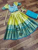 Lichi Silk Lehenga For Girls-Yellow Lichi Silk Lehenga For Girls-Yellow
