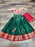 Paithani Silk Lehenga For Girls-BottleGreen-2 Paithani Silk Lehenga For Girls-BottleGreen-2