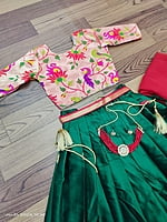 Paithani Silk Lehenga For Girls-BottleGreen-3 Paithani Silk Lehenga For Girls-BottleGreen-3