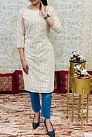Pure Georgette Lucknowi Kurtis With Lining-Beige Pure Georgette Lucknowi Kurtis With Lining-Beige