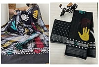 Linen Printed Saree-Black Linen Printed Saree-Black