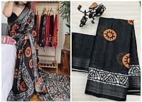 Linen Printed Saree-Mustard Linen Printed Saree-Mustard