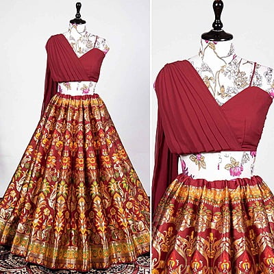 Banarasi Festive Fusion Lehenga Catalogue 1-Maroon