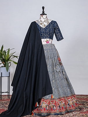 Cotton Figures Printed Lehenga-NavyBlue