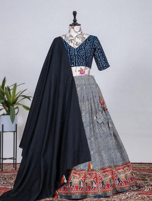 Cotton Figures Printed Lehenga-NavyBlue Cotton Figures Printed Lehenga-NavyBlue
