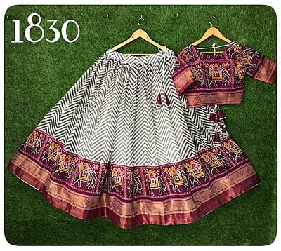 Cotton Silk Patola Printed Lehenga Catalogue 1-Wine