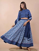 Hand Block Printed Lehenga-Blue Hand Block Printed Lehenga-Blue