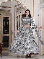 Hand Block Printed Lehenga-Grey Hand Block Printed Lehenga-Grey