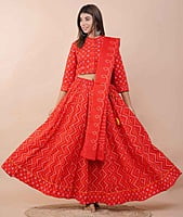Hand Block Printed Lehenga-Orange Hand Block Printed Lehenga-Orange