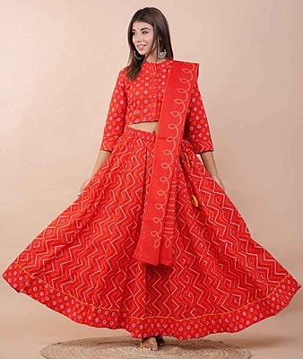 Hand Block Printed Lehenga-Orange