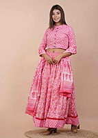 Hand Block Printed Lehenga-Pink Hand Block Printed Lehenga-Pink