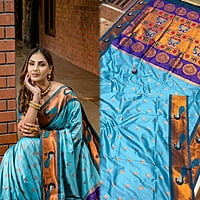 Paithani Silk Saree-Blue Paithani Silk Saree-Blue