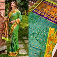 Paithani Silk Saree-BottleGreen Paithani Silk Saree-BottleGreen