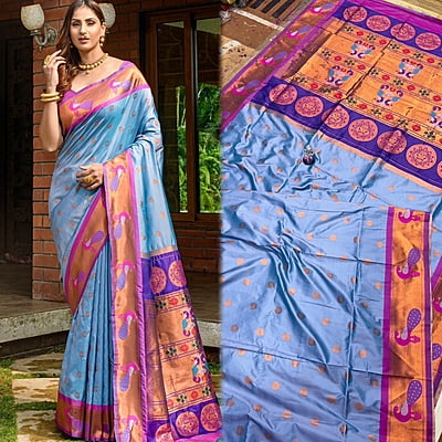 Paithani Silk Saree-Grey