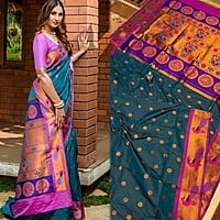 Paithani Silk Saree-Rama Paithani Silk Saree-Rama