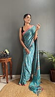 Rajwadi Silk Ready To Drape Saree-Blue-Front Rajwadi Silk Ready To Drape Saree-Blue-Front