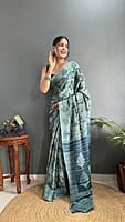 Rajwadi Silk Ready To Drape Saree-Grey-Front Rajwadi Silk Ready To Drape Saree-Grey-Front