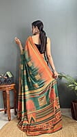 Rajwadi Silk Ready To Drape Saree-Teal-Back Rajwadi Silk Ready To Drape Saree-Teal-Back