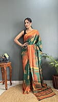 Rajwadi Silk Ready To Drape Saree-Teal-Front Rajwadi Silk Ready To Drape Saree-Teal-Front