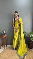 Rajwadi Silk Ready To Drape Saree-Yellow-Front Rajwadi Silk Ready To Drape Saree-Yellow-Front