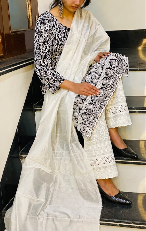 Chikan Kurti Palazzo Suit-Black Chikan Kurti Palazzo Suit-Black
