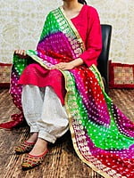 Chikankari Afghani Shaded Bandhani Dupatta Set-Magenta-4 Chikankari Afghani Shaded Bandhani Dupatta Set-Magenta-4