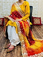 Chikankari Afghani Shaded Bandhani Dupatta Set-Mustard-1 Chikankari Afghani Shaded Bandhani Dupatta Set-Mustard-1