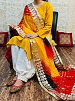 Chikankari Afghani Shaded Bandhani Dupatta Set-Mustard-2 Chikankari Afghani Shaded Bandhani Dupatta Set-Mustard-2
