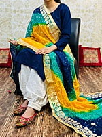 Chikankari Afghani Shaded Bandhani Dupatta Set-NavyBlue-1 Chikankari Afghani Shaded Bandhani Dupatta Set-NavyBlue-1