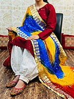 Chikankari Afghani Shaded Bandhani Dupatta Set-Red-1 Chikankari Afghani Shaded Bandhani Dupatta Set-Red-1