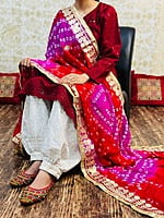 Chikankari Afghani Shaded Bandhani Dupatta Set-Red-2 Chikankari Afghani Shaded Bandhani Dupatta Set-Red-2