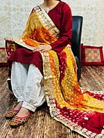 Chikankari Afghani Shaded Bandhani Dupatta Set-Red-3 Chikankari Afghani Shaded Bandhani Dupatta Set-Red-3