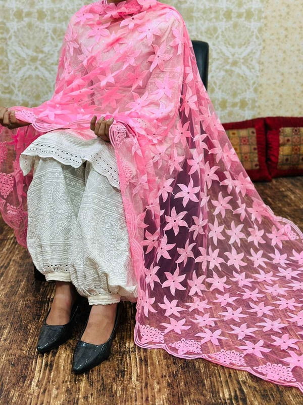 Chikankari Afghani Dupatta Set-Pink Chikankari Afghani Dupatta Set-Pink