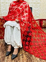Chikankari Afghani Dupatta Set-Red Chikankari Afghani Dupatta Set-Red