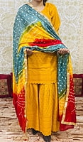 Chikankari Sharara Shaded Bandhani Dupatta Set-Mustard-1 Chikankari Sharara Shaded Bandhani Dupatta Set-Mustard-1
